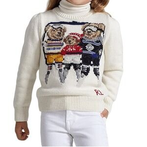 NWT Polo Ralph Lauren Girls Polo Bear Ski Lift Knit Sweater Cream 6